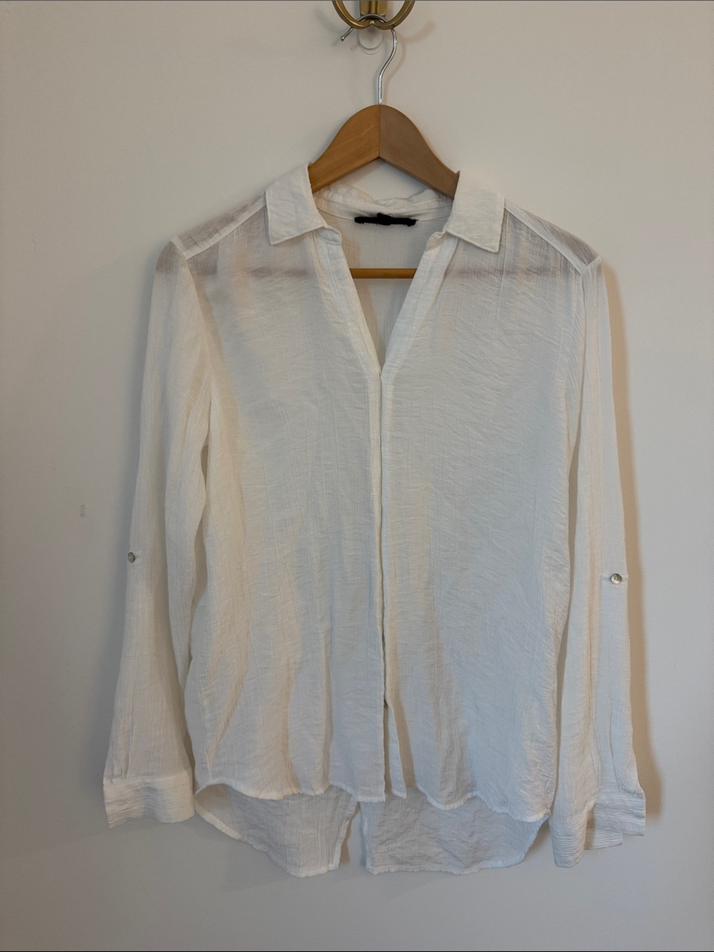 Jane and Delancey White Semi-Sheer Button-Front Casual Shirt